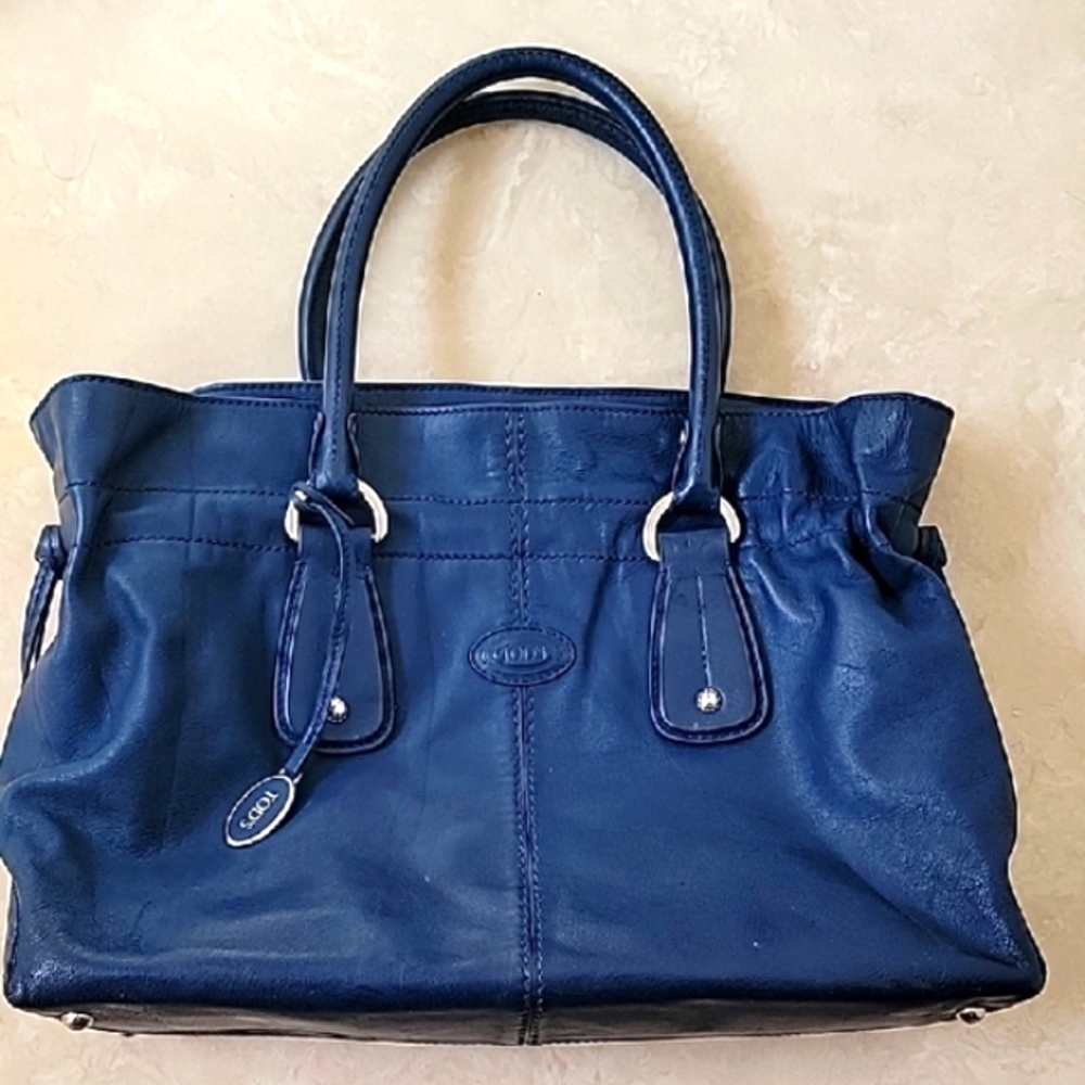 ⭐️TOD'S Authentic Made In Italy Restyling D-Bag Media Navy Blue Leather Tote Bag